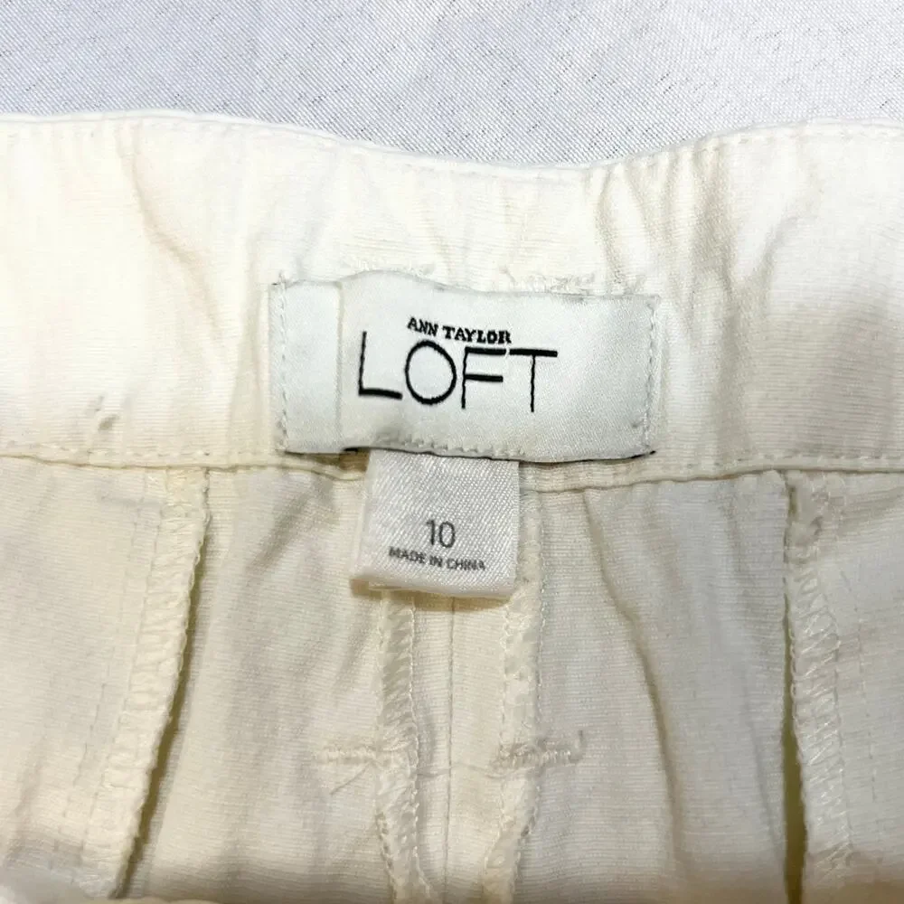 Ann Taylor LOFT Shorts Lot 3 Women 10 White Beige Geometric Linen Blend Casual